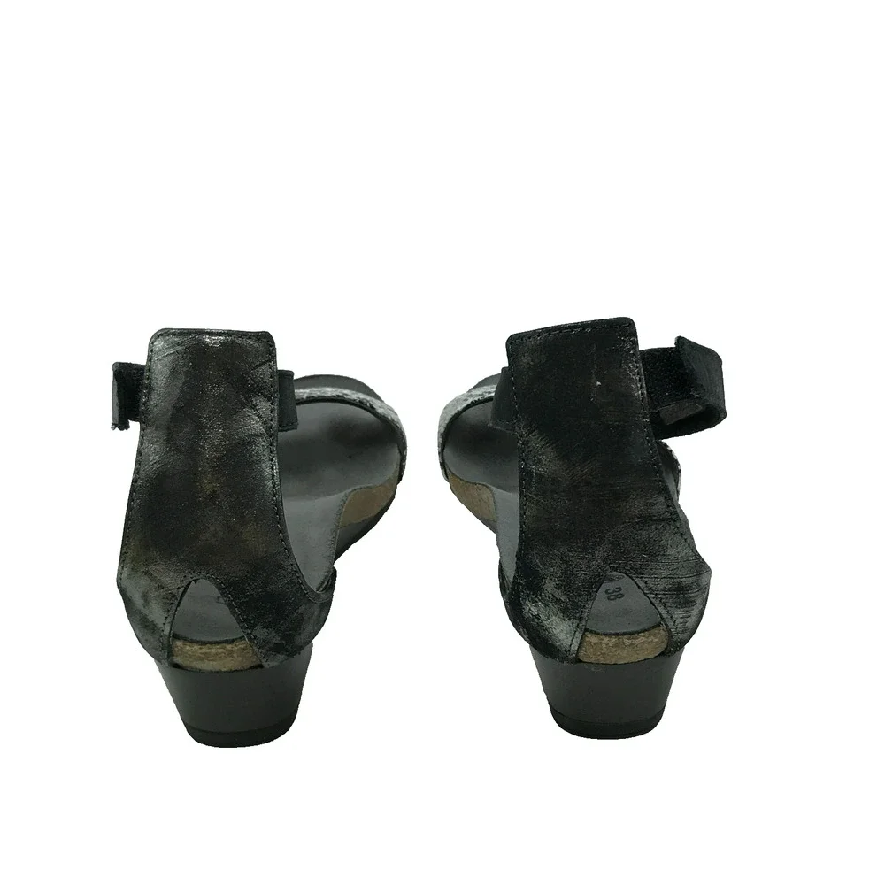 Naot Pixie Wedge Sandal Women's 38 (7) Black Cobra Snake Print Cork Footbed
